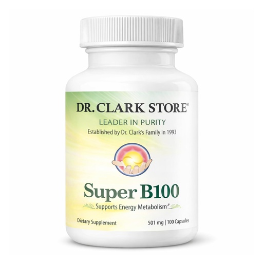 [BRSWGYI7CBYRSDQZ] Dr Clark Store Vitamin B Complex (Super B100), 100 Gelatin Capsules, 100 Day Supply, Methylcobalamin B12 for Daily Vitality, Nervous System & Antioxidant Support, No Synthetic Fillers, Easy to Digest