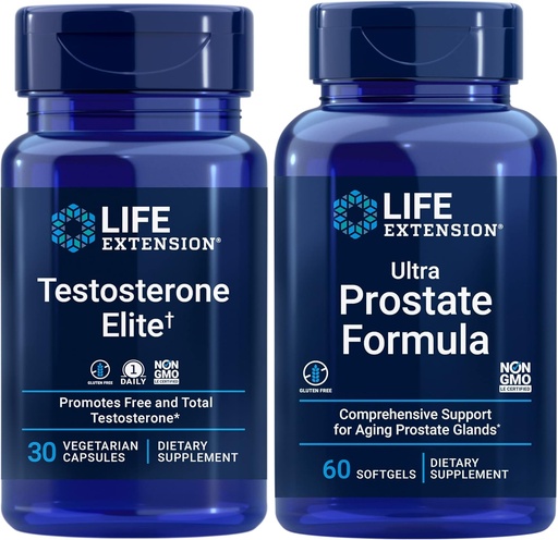[BRSRMCQPBEGWEETX] Life Extension Testosteron Elite, 30 Vegetariske Kapsler Note 124; Ultra Prostata Formel, 60 bløddele