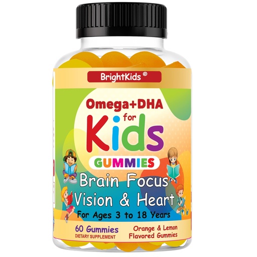 [BRSW2GQ2BAOQ4DL5] BrightKids Omega + DHA Gummies for Kids & Teen, Kids Focus and Attention Supplements, Focus Gummies for Kid, Memory Gummies, Brain Focus Gummies for Children- (60 Gummies)