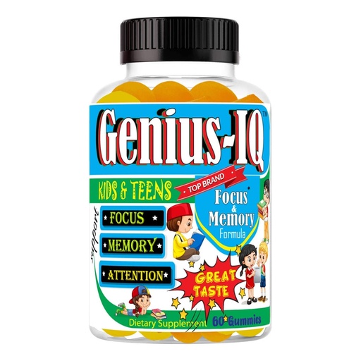 [BRSWYHANOUJREHLO] Genius IQ Kids Brain Supplements for Memory and Focus Omega 3-6-9, EPA DHA Gummy Vitamins, Brain Booster Calm Gummies,Supports Concentration, Clarity, Attention and Mood 60 Gummies