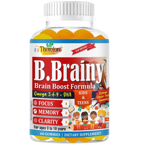 [BRSROGADPMMAOAD7] B.Brainy Focus Gummies for Kids & Teens, Kids Focus and Attention Supplements, Brain Focus Vitamins, Vegan Omega 3 EPA/DHA, Support Memory, Clarity, Concentration, Low Sugar 60 Gummies
