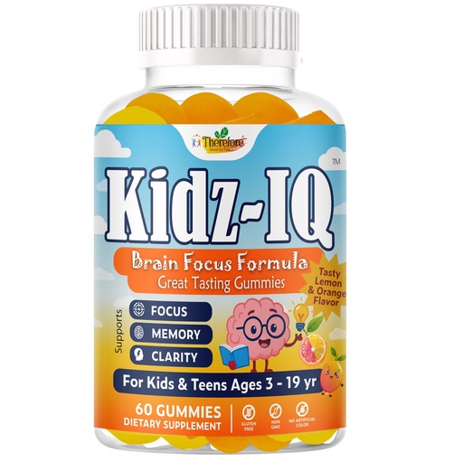 [BRSREC32OIPGCCDZ] Therefore Kidz IQ Focus Gummies for Kids & Teens, Brain Supplements for Memory and Focus for Kids, Concentration, Attention and Focus Supplement, Orange Flavor, Non-GMO, Gluten-Free – 60 Gummies