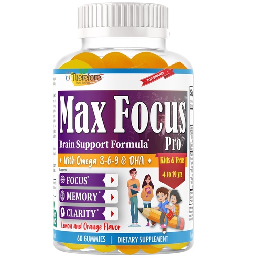 [BRSROHA6BAOWYEYY] Max Focus Gummies for Kids & Teens with Omega 3 DHA – Brain Focus Supplement for Kids Memory, Attention, Concentration & Clarity Support – Delicious Orange Flavor – 60 Gummies