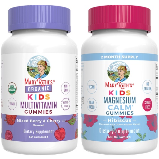 [BRSRABL4O55BGGQZ] MaryRuth's Gummies for Kids–USDA Organic Multivitamin (Mixed Berry & Cherry), & Magnesium Calm (Hibiscus) | No Gelatin! | Vitamins for Immunity, Gut Health, & Overall Wellness | Vegan, Non-GMO