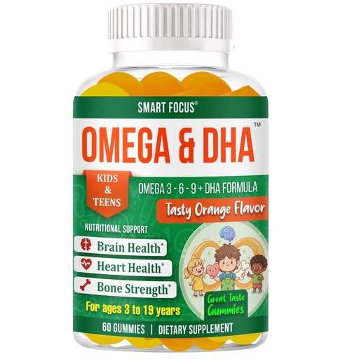 [BRSREAA2BN6RQ3LZ] SmartFocus Omega 3 for Kids, Focus Gummies for Teens, Kids Focus and Attention Supplements, Omega 3 Gummies with DHA, Brain Support Vitamins for Teenage Boys, Girls & Children, 60 Gummies