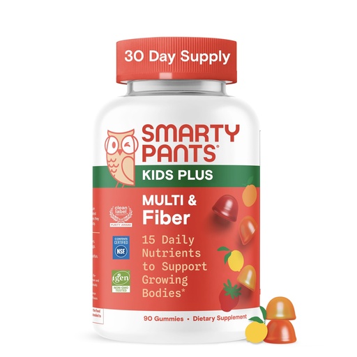 [BRSRAAQLOQFBMA36] SmartyPants Kids Multivitamin & Fiber Gummies: Prebiotic Fiber to Support Kids Digestion with Vitamin D3, C, Vitamin B12, B6, A, Zinc, Biotin, Folate, Three Fruit Flavors, 90 Count (30 Day Supply)