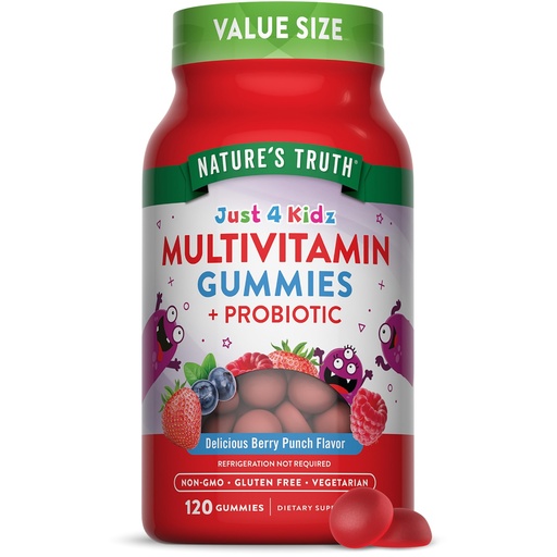 [BRSREEAZAUGQAA3K] Nature's Truth Kids Multivitamin Gummies with Probiotics | 120 Count | Berry Punch Flavor | Vegetarian, Non-GMO & Gluten Free Supplement