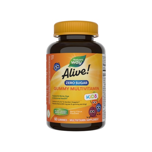 [BRSRABQ3BUOQKHTU] Nature's Way Alive! Kids Zero Sugar Gummy Multivitamins, for Kids Ages 2+, Supports Bone, Eye & Immune Health*, No Sugar Alcohols, Plant-Based Sweeteners, Berry-Citrus Flavored, 60 Gummies
