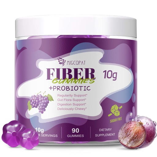 [BRSRACAOC54B4HQ7] Migcopat 10G Fiber Gummies for Adults, No Sugar Added Grape Flavor, Fiber Supplement with 30 Billion CFU Probiotics Blend, ACV, Vitamin C, Inulin, Support Digestive Health, 90 Count
