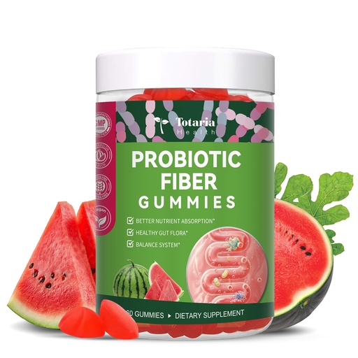 [BRSRGHQOAB7AYELU] 9-in-1 Probiotic Prebiotic Fiber Gummies for Adults & Teens, Sugar-free Fiber Supplement with Psyllium Husk, FOS, Inulin, ACV & 5 Billion CFU Bacillus Coagulans for Digestion & Gut, 60 Vegan Gummies