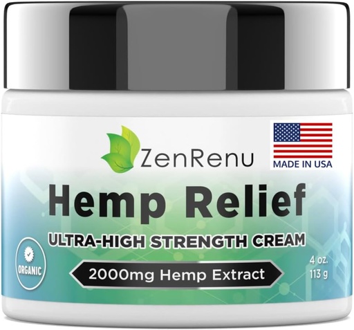 [BRSRMYYODN6B62YZ] Hemp Cream Maximum Strength - Menthol Rub with Hemp Oil, Arnica, Lavender, Aloe Vera, Kava Kava, & Camphor - Natural Hemp Muscle Rub Cream for Skin, Muscles & Joints - ZenRenu, 4 oz