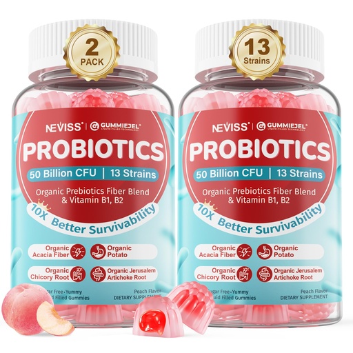 [BRSRAAIPDEIR62D6] Probiotic + Prebiotic Gummies for Adults & Kids 4+, Sugar Free Chewable Probiotic 50Billion CFUs w/Fiber, Vitamin B1 B2 D3 & Zinc, for Digestive & Gut Health, Boost Microflora Diversity, Vegan 120 Cts