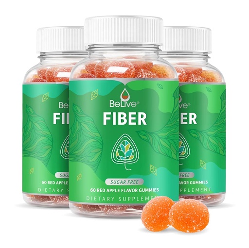 [BRSW2GALCIPB6H3Z] BeLive Fiber Gummies - Prebiotic Fiber Supplement with Chicory Root & Inulin for Digestive Support & Overall Gut Health I Vegan, Sugar Free Gummies for Adults & Children - Apple Flavor | 3-Pack