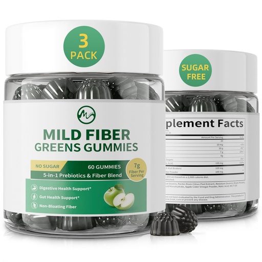 [BRSRGYD4B4IQMHLZ] M inch Fiber Gummies for Adults Women Men Sugar Free - Fiber Supplement Support Digestive, Gut & No Bloating* - 7g High Fiber per Serving, Daily & Soluble, 3 Pack, Apple Flavor, Vegan, Non GMO