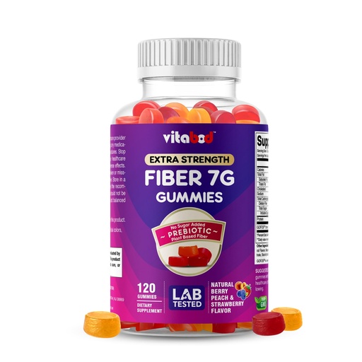 [BRSRGGT3BMCBMAL6] Vitabod Fiber Gummies 7G Per Serving for Digestive Health & Regularity, Prebiotic GOFOS™ Plant-Based Fiber, No Sugar Added, Vegan, Berry Peach Strawberry, 120 Gummies (Adults, Women & Men)