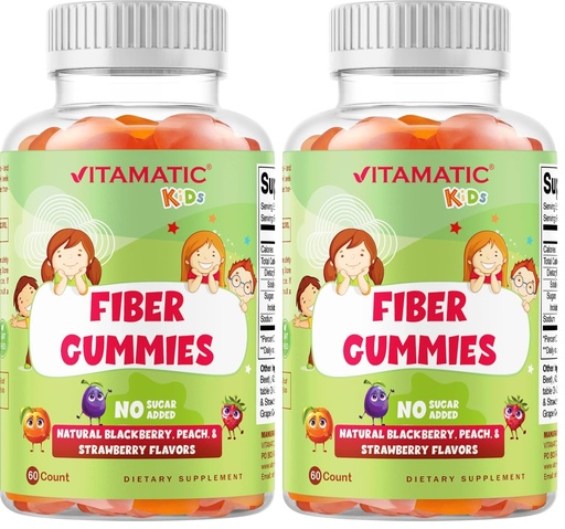 [BRSREAL4DMPQGAI4] Vitamatic Kids Prebiotic Fiber Gummies – Extra Strength 4g Fiber – Zero Sugar Added – 60 Pectin-Based Gummies – Digestive Health & Regularity Support (Pack of 2)