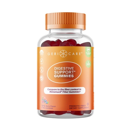 [BRSREYICCQGRQFLJ] GeriCare Prebiotic Digestive Support, Gummies Compare to Metamucil Fiber Gummies, Berry Flavor, 72 Count, Plant-Based Fiber for Gut Health, Non-GMO, Gluten-Free, Vegan, Fiber Supplement