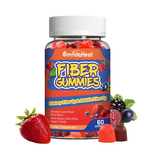 [BRSRAEILOUDWOH36] Fiber Gummies, Dietary Fiber, for Women and Men, Gut Health Support, Non-GMOs, Non-Gluten, Vegan, Mixed Berry and Strawberry Flavor, 60 Count Gummies