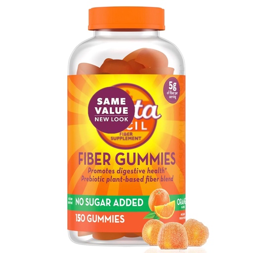 [BRSRACABB4ORAE3D] Meta-mucil Fiber Gummies, (150 Count.) No Sugar Added, 5g Prebiotic Plant-Based Fiber, Orange Flavor, Supports Digestive Health