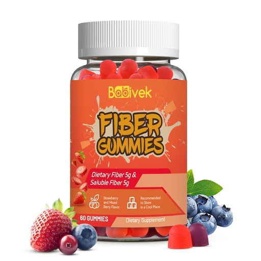 [BRSREZD7CR6BG3LJ] Fiber Gummies for Women and Men – Dietary Fiber, Gut Health Support, Vegan, Non-GMO, Non-Gluten, Mixed Berry & Strawberry Flavors, 60 Count