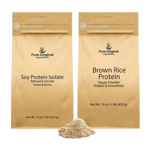 [BRSROGTYBZ6BGD3Z] PURE ORIGINAL INGREDIENTS Brown Rice Protein Powder and Soy Protein Isolate Bundle, 1 lb Each, Vegan, No Fillers, Vegan