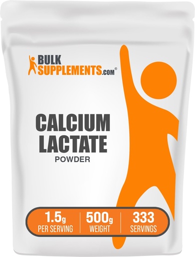 [BRSWIGQOCYNWAEY7] BulkSupplements.com Calcium Lactate Powder - Calcium Supplement Powder, Food Grade - Pure & Gluten Free, 1.5g per Serving, 500g (1.1 lbs) (Pack of 1)