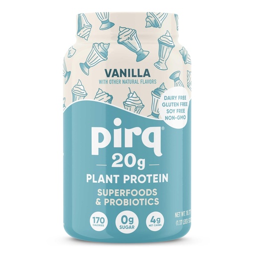 [BRSREZL5C4DREADB] Pirq Dairy Free Protein Powder with 20g Protein, 2B CFU Probiotics, 25 Superfoods Greens and Fruits, Vegan, 0g Sugar (14 Servings) (Vanilla)