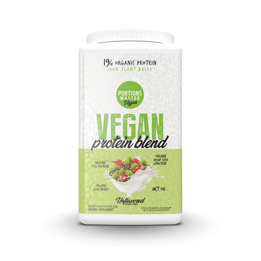 [BRSREHT5CEBBUADK] Portions Master Vegan Protein Blend, Complete Plant Based Protein Powder with Pea Hemp Seed Goji Blend Medium Chain Triglycerides (750g, Unflavored)