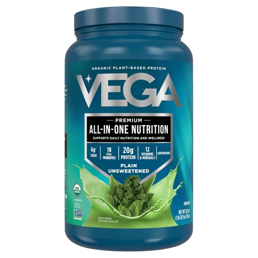 [BRSWG2YDPIMQI3AU] Vega All in One Nutrition Organic - 20g Plant-Based Pea Protein, Unsweetened, 20 Servings, Vitamins A & C, Probiotics, Greens, Vegan, Keto, Gluten Free, 26.9oz (Packaging May Vary)