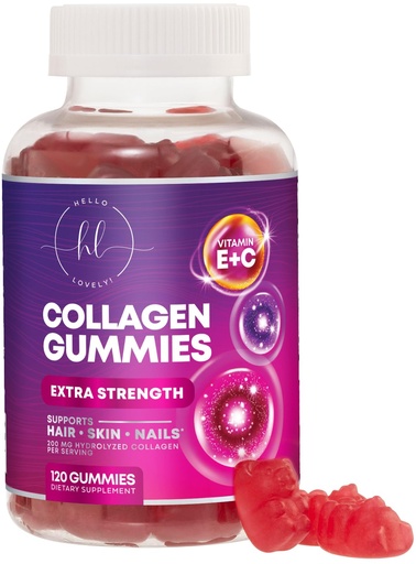 [BRSRA234OEHR4HLK] Collagen Gummies for Hair Growth - 2500 mcg D-Biotin Per Serving - Hydrolyzed Collagen Peptides Type I, III - Vitamin C & Zinc - Skin, Nails & Joint Support For Women & Men - Berry Flavor, 120 Gummies