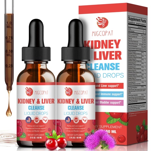 [BRSREZQHOYIBUHT6] Kidney and Liver Cleanse Detox & Repair Drops - 2 Pack (60ml Each), Cranberry & Milk Thistle Supplement with Artichoke, Astragalus - Natural Herbal Support for Liver, Kidney & Urinary Tract Health