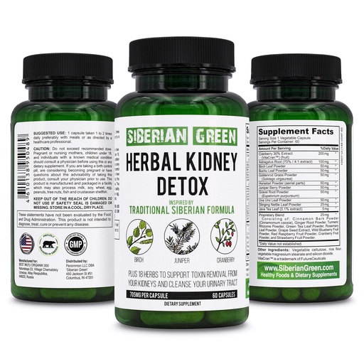 [BRSW2FT3CMJRQCDD] Siberian Green Herbal Kidney Detox 60 Capsules – Cranberry Birch Juniper Traditional Siberian Formula