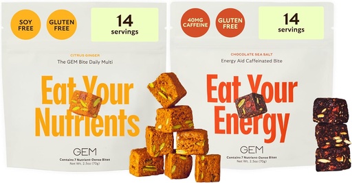 [BRSROBAKB5YBAA34] GEM Daily Superfood and Energy Support for Women & Men, Natural Whole Foods with Essential 20+ Whole-Food Vitamins, Minerals, superfoods, prebiotics, Clean Energy Variety Pack, 28 Servings