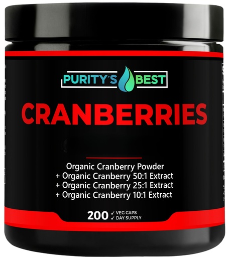[BRSRAHYYBN4AA2T5] Purity’s Best Cranberries, Organic Cranberry Extract, 200 Veggie Capsules, Effective UTI Support, Detoxifying, Non-GMO Dietary Supplement, Made in USA