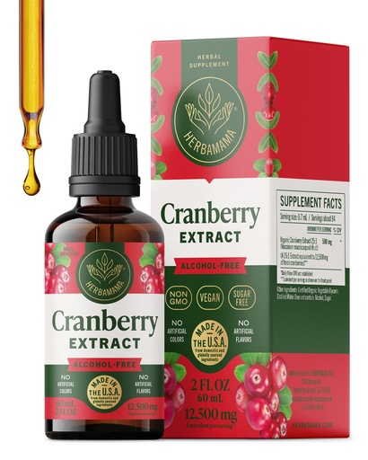 [BRSREEAFDN5Q2CIZ] HERBAMAMA Cranberry Supplement Drops - Vegan Urinary Tract Support for Men and Women with Cranberry Extract - Non-GMO, Alcohol & Sugar-Free Kidney Support Supplement, 42-Day Supply