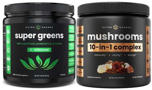[BRSRAEAQOENWKGT6] NutraChamps Super Greens Unflavored & Super Mushrooms: Ultimate Brain, Gut & Body Boost