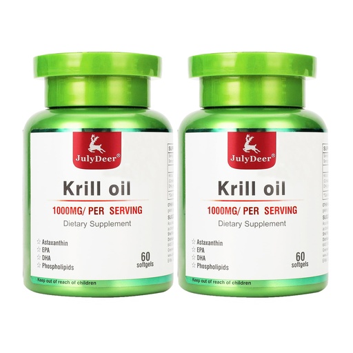 [BRSRAAA3CJ7RAA3U] JulyDeer 2 Bottles Antarctic Krill Oil 1000 mg with Omega-3s EPA, DHA, Astaxanthin and Phospholipids 60 Softgels Supplement No Fishy Aftertaste for Joint, Heart, Brain and Immunity - 120 Softgels