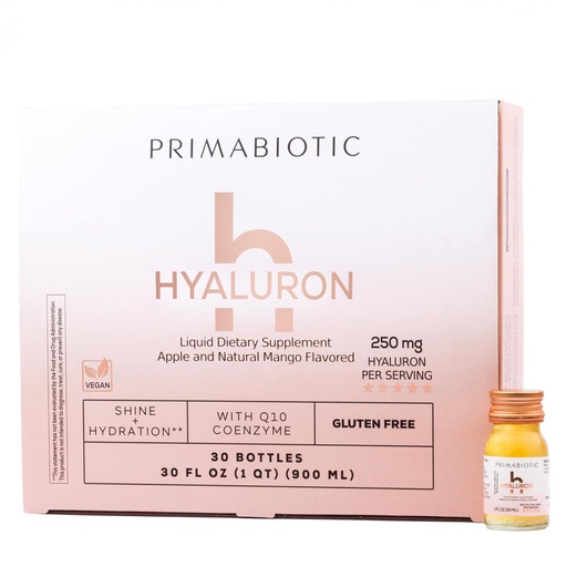 [BRSRABI5OQIAE2YY] PRIMABIOTIC Hyaluronic Acid 250mg - Mango Flavor - Vegan, Deep Hydration, Anti-Aging and Skin Elasticity Support - Beauty Drink - Pack of 30 x 1 fl oz (30 mL) Bottles