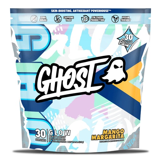 [BRSROYIHCB5AM3QU] GHOST Glow Sticks: Beauty and Detox Supplement - 30 On-The-Go Stick Packs, Mango Margarita - Hyaluronic Acid, Biotin & L-Theanine for Skin-Boosting Support - Sugar Free, Gluten Free