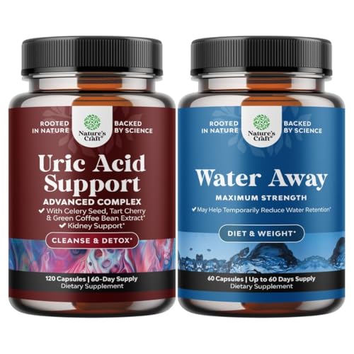 [BRSREAQNBEIB4ADK] Bundle of Uric Acid Cleanse & Detox - Green Coffee Beans with Turmeric Tart Cherry & Celery Seed and Water Away - Fluid Retention Supplement with Dandelion Leaf Extract & Green Tea for Bloating Relief