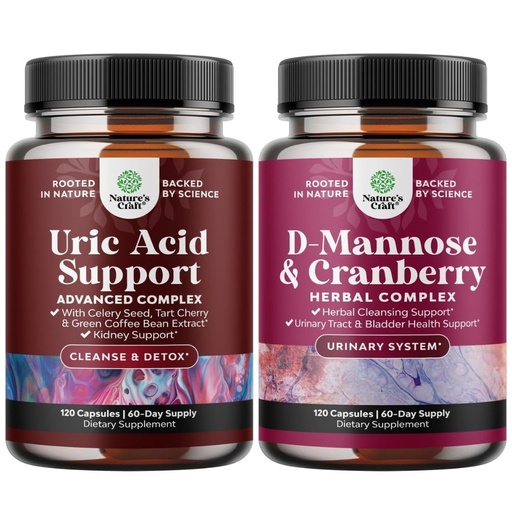 [BRSREZD2A54GY3A2] Bundle of Uric Acid Cleanse and Detox Capsules - Turmeric, Tart Cherry & Celery Seed Supplement for Men and Women and D Mannose with Cranberry Supplement - Potent D Mannose 1000mg Capsules for Kidney