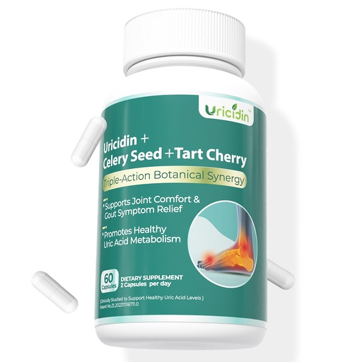 [BRSREHQDA4GQKEYZ] Natural Purge Uric Acid Flush, Support Uric Acid Cleanse and Balance, Joints and Mobility, Tart Cherry, Celery Seed and Eucommia Leaf Extract, Feet and Joint Support Supplement, 60 Capsules