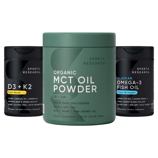 [BRSRGCYPO4DWECDL] Sports Research® Multivitamin Pack with Organic MCT Oil Powder - Keto & Vegan MCTs C8 + C10, Vitamin D3 5000iu + K2 100mcg, and Alaskan Omega-3 Fish Oil 1250mg