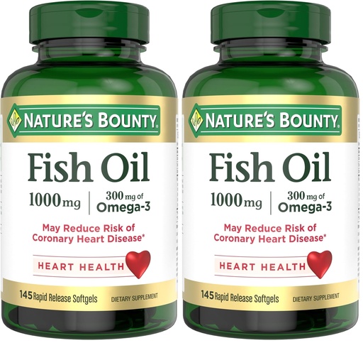[BRSRGZIBB4BWKCTZ] Nature's Bounty Fish Oil,Supports Heart Health,1000mg,Rapid Release Softgels,145 Ct,(Pack of 2)