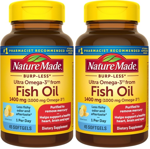 [BRSRGGQLBV7AK3A2] Nature Made Extra Strength Omega 3 Fish Oil Supplements, 1400mg, Fish Oil Omega 3 Supplements as Ethyl Esters for Healthy Heart, Brain, Eyes, Mood Support, 45 Softgels, 45 Day Supply, (Pack of 2)