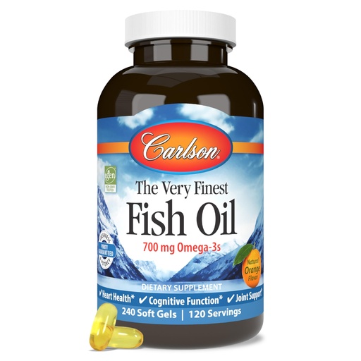[BRSWIYYFAV5G2CT6] Carlson - The Very Finest Fish Oil, 700 mg Omega-3s, Norwegian, Wild-Caught Fish Oil, Sustainably Sourced Fish Oil Capsules, Orange, 240 Softgels
