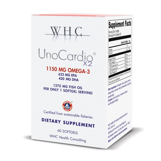 [BRSWKHYYBEJR2YDJ] WHC, UnoCardio X2 Fish Oil, Triglyceride Omega-3 Fatty acids, 1270 mg Fish Oil Supplement (622 mg EPA / 420 mg DHA/Total 1150 mg of Omega-3 per Serving), Natural Orange, 60 softgels