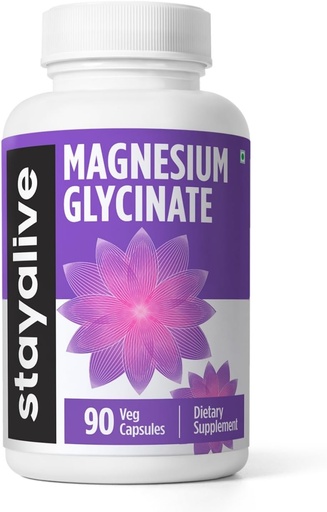 [BRSRAAQKOQFGGEL5] STAY ALIVE Chelated Magnesium Glycinate 500mg, High Absorption, 90 Capsules, 100% Pure Glycinate Powder, Extra Strength Magnesium Supplement for Women and Men, Non-GMO & Gluten Free Pills