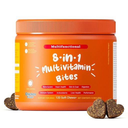 [BRSRGEIPOYIWAG3J] Dog Multivitamin, Chewable Dog Vitamins and Supplements for Hip & Joints, Skin & Coat, Omega 3 Fish Oil for Dogs- Senior & Puppy Multivitamin- Chicken- 120ct,Chicken Flavor