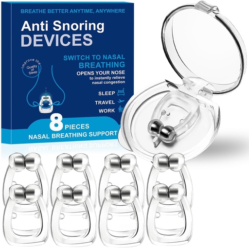 [BRSRGGL7CAPAGE3P] Nasal Dilators for Sleeping,Anti Nose Clip to Ensure Deep Sleep, Snoring Nose Clip Nose Magnet for Breathing Strip, Effective Anti Snoring Devices(White & 8PCS)